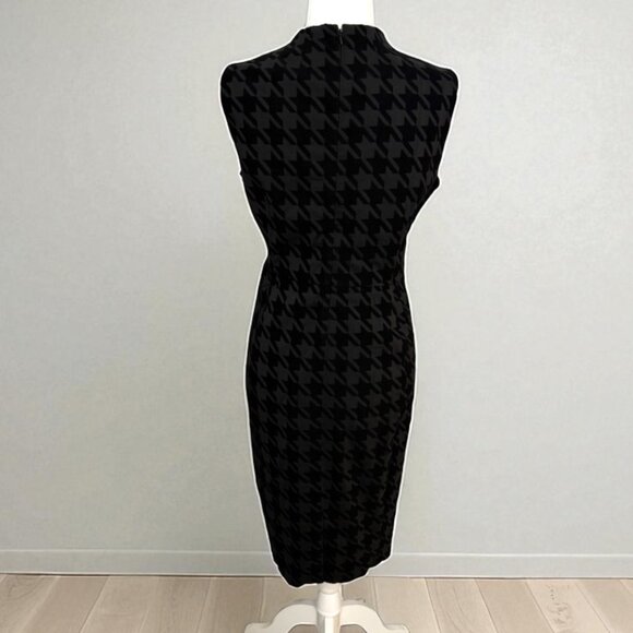 EUC Ann Taylor Houndstooth Jacquard Mock Neck Sheath Dress | Black | 12 Petite - Picture 6 of 9